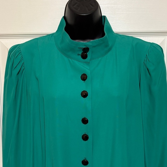 Vintage Made in the USA Motherhood Green Maternity Top with Black Accents Medium - Picture 2 of 11